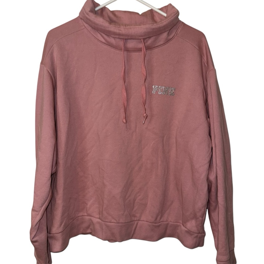 VS Pink Everyday Lounge Cowl Neck Sweatshirt Pullover Rhinestones Pink/Rose (XL)